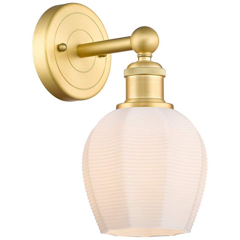 Image 1 Edison Norfolk 11.38"High Satin Gold Sconce With Matte White Shade