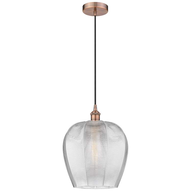 Image 1 Edison Norfolk 12" Antique Copper Cord Hung Mini Pendant w/ Clear Shad