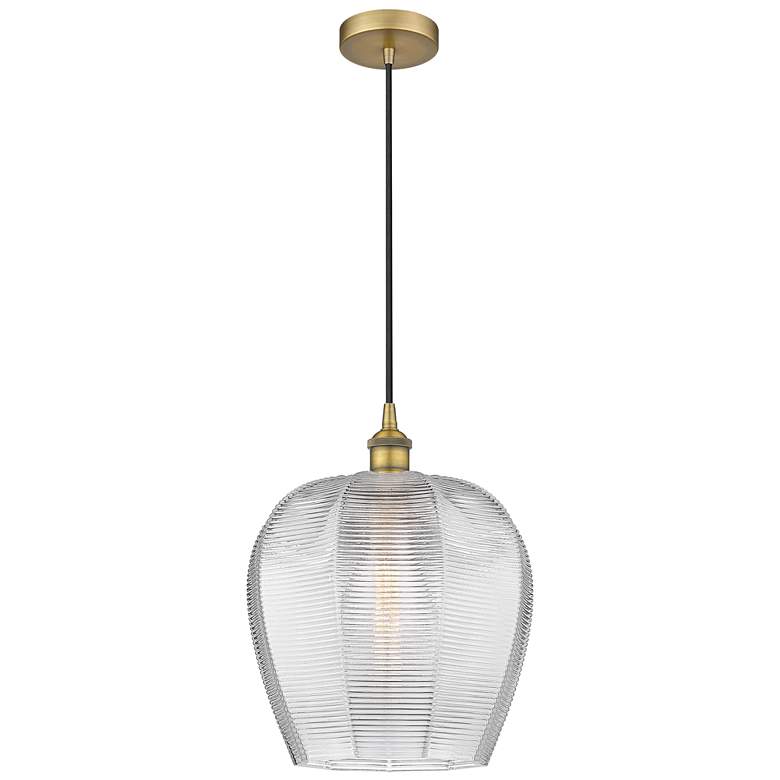 Image 1 Edison Norfolk 12" Brushed Brass Cord Hung Mini Pendant w/ Clear Shade