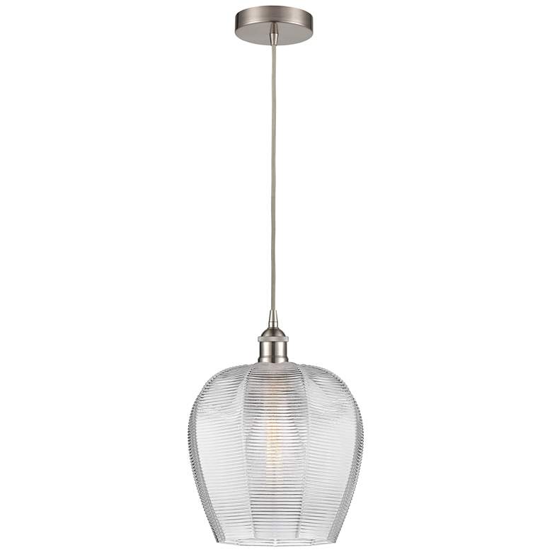 Image 1 Edison Norfolk 12" Brushed Satin Nickel Corded Mini Pendant w/ Clear S