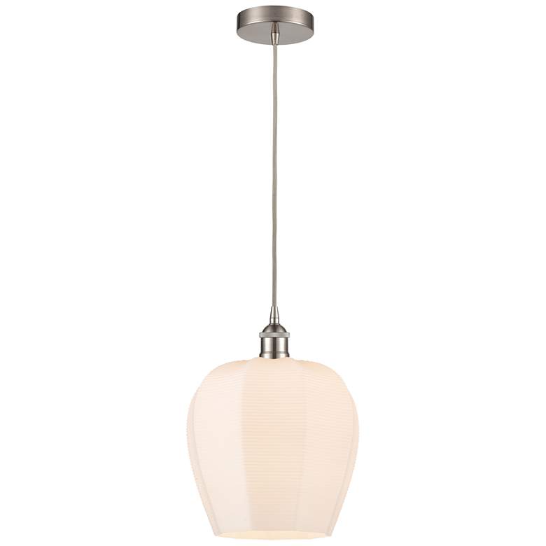 Image 1 Edison Norfolk 12" Brushed Satin Nickel Corded Mini Pendant w/ White S