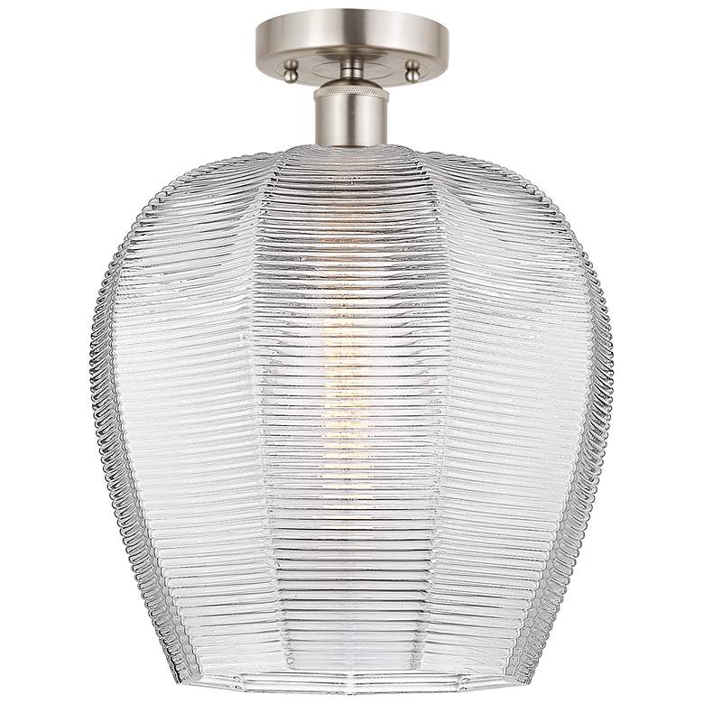 Image 1 Edison Norfolk 12" Brushed Satin Nickel Semi Flush Mount w/ Clear Shad