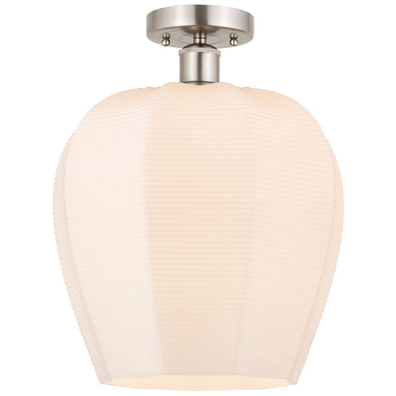 Image 1 Edison Norfolk 12" Brushed Satin Nickel Semi Flush Mount w/ White Shad