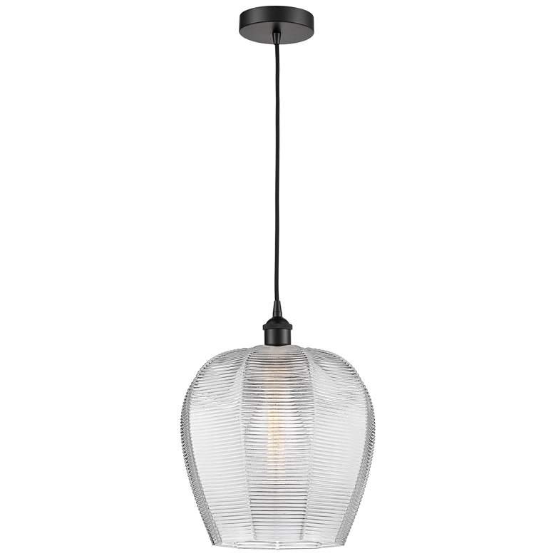 Image 1 Edison Norfolk 12" Matte Black Cord Hung Mini Pendant w/ Clear Shade