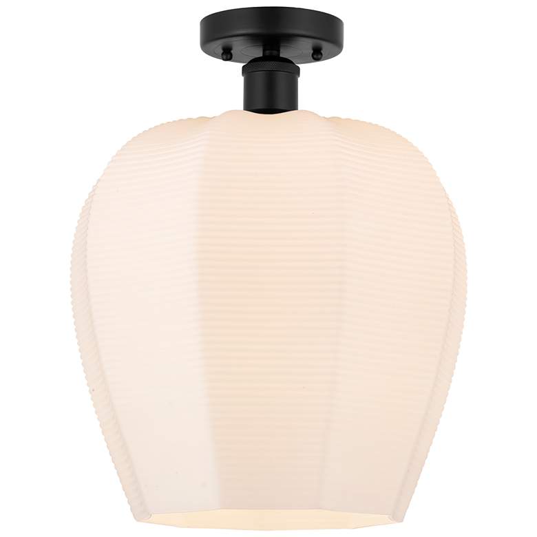 Image 1 Edison Norfolk 12" Matte Black Semi Flush Mount w/ Matte White Shade