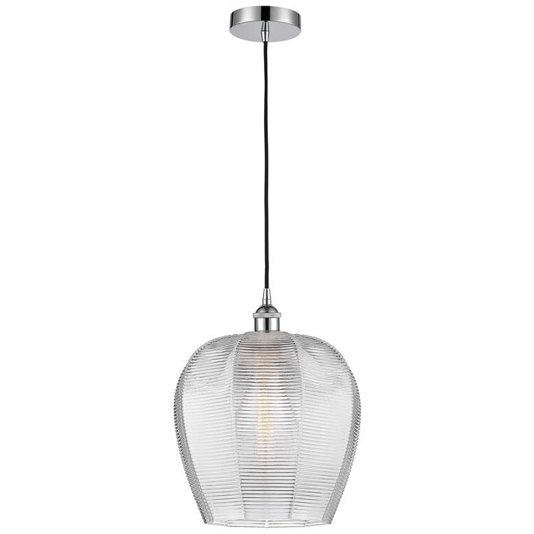 Image 1 Edison Norfolk 12" Polished Chrome Cord Hung Mini Pendant w/ Clear Sha