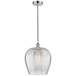 Edison Norfolk 12" Polished Chrome Cord Hung Mini Pendant w/ Clear Sha