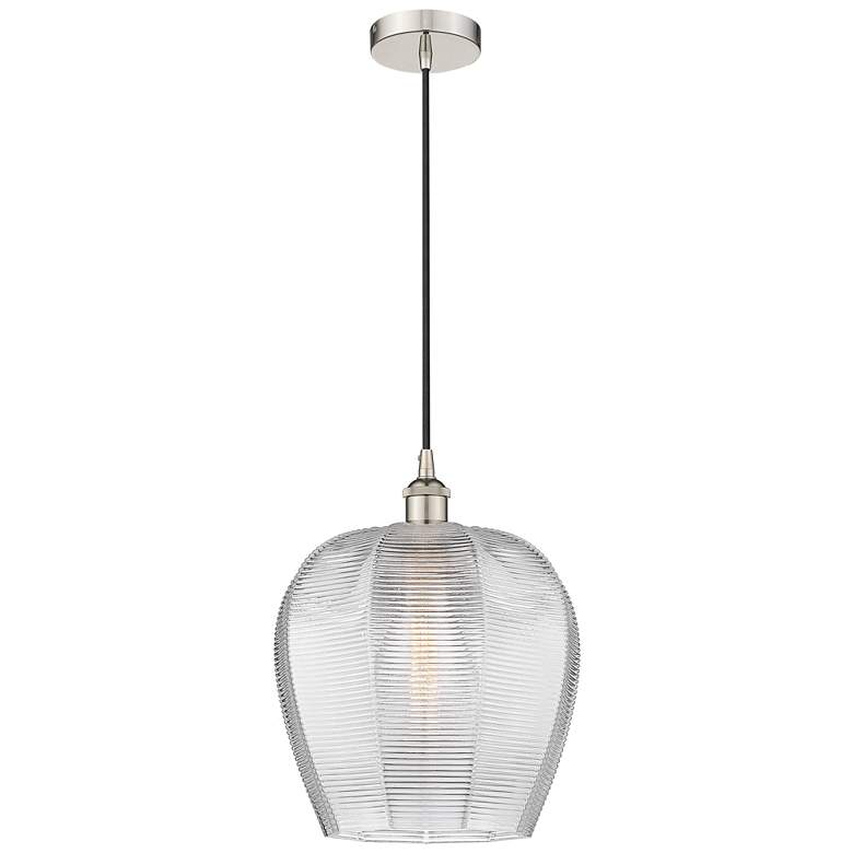 Image 1 Edison Norfolk 12" Polished Nickel Cord Hung Mini Pendant w/ Clear Sha