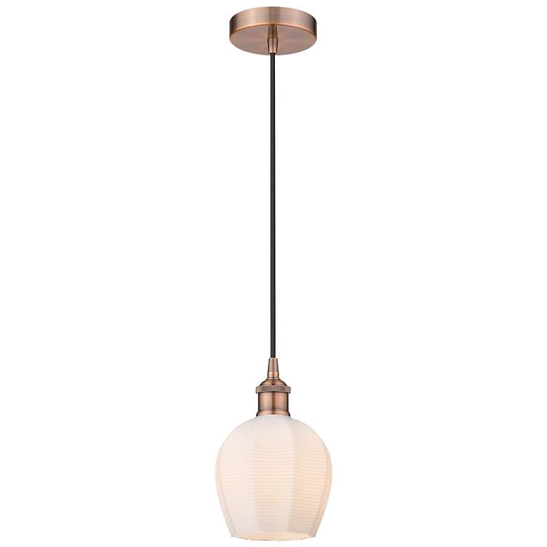 Image 1 Edison Norfolk 6" Antique Copper Cord Hung Mini Pendant w/ White Shade