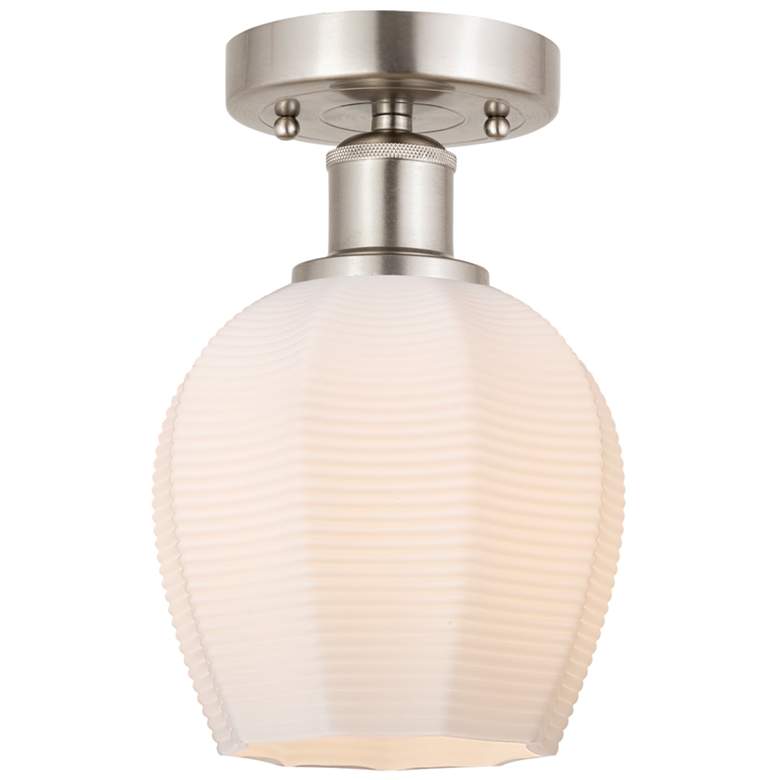 Image 1 Edison Norfolk 6" Brushed Satin Nickel Semi Flush Mount w/ White Shade