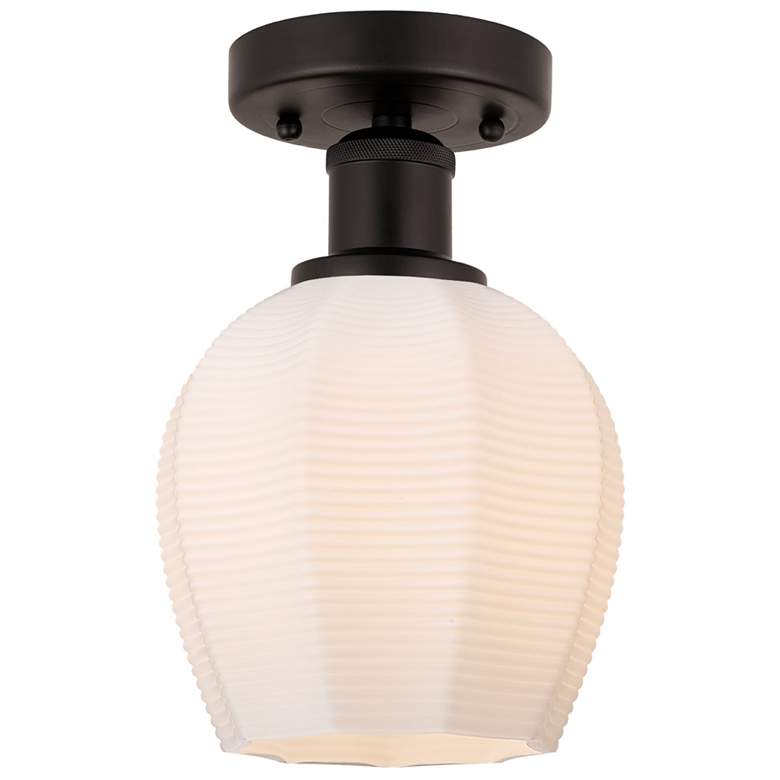Image 1 Edison Norfolk 6" Oil Rubbed Bronze Semi Flush Mount w/ Matte White Sh