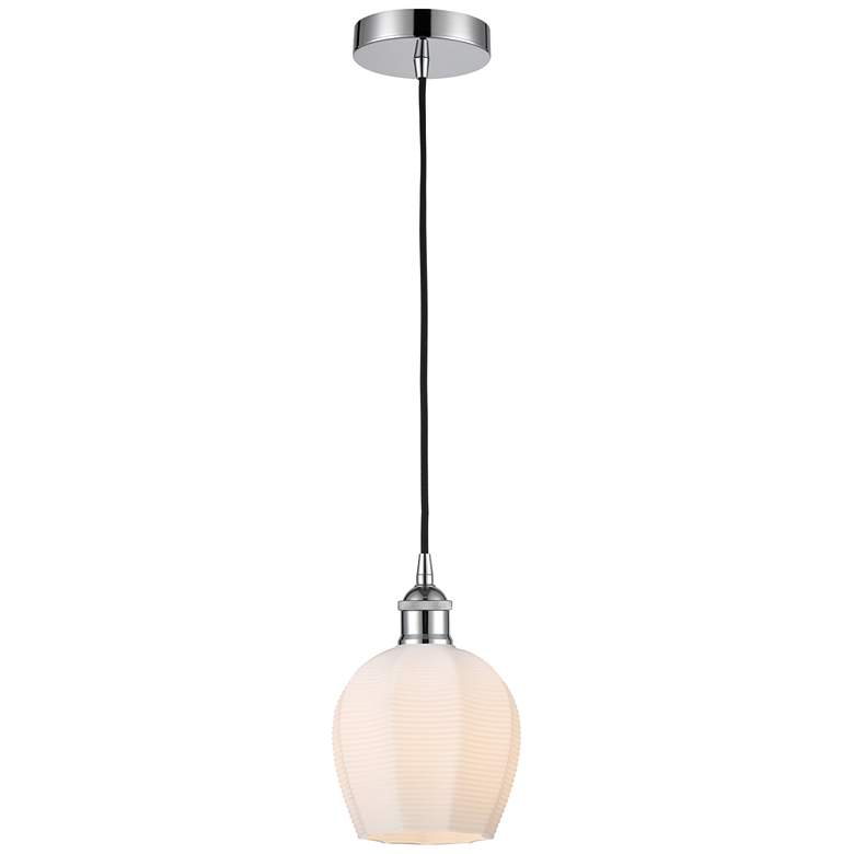Image 1 Edison Norfolk 6" Polished Chrome Cord Hung Mini Pendant w/ White Shad