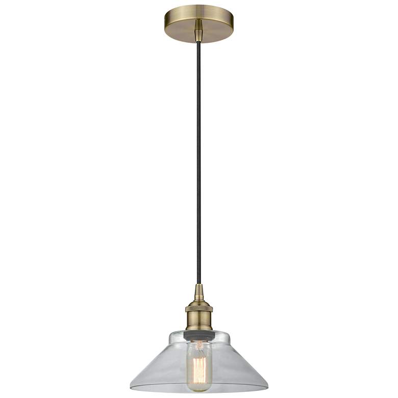 Image 1 Edison Orwell 8" Antique Brass Cord Hung Mini Pendant w/ Clear Shade