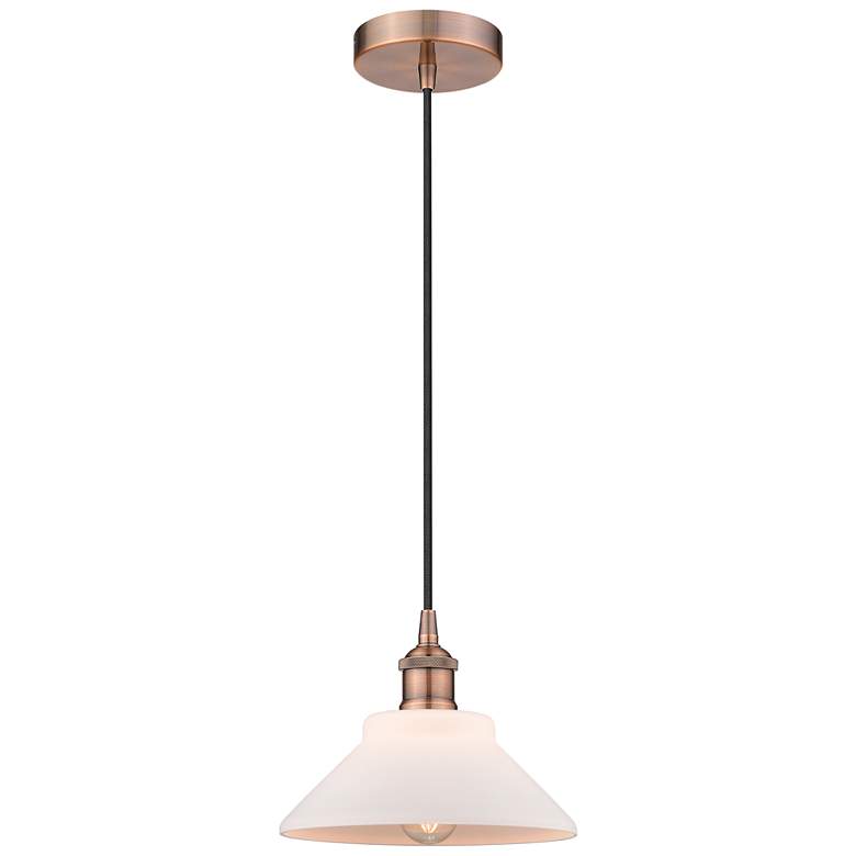 Image 1 Edison Orwell 8" Antique Copper Cord Hung Mini Pendant w/ Matte White