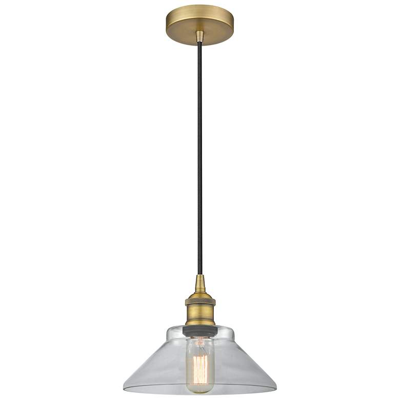 Image 1 Edison Orwell 8" Brushed Brass Cord Hung Mini Pendant w/ Clear Shade