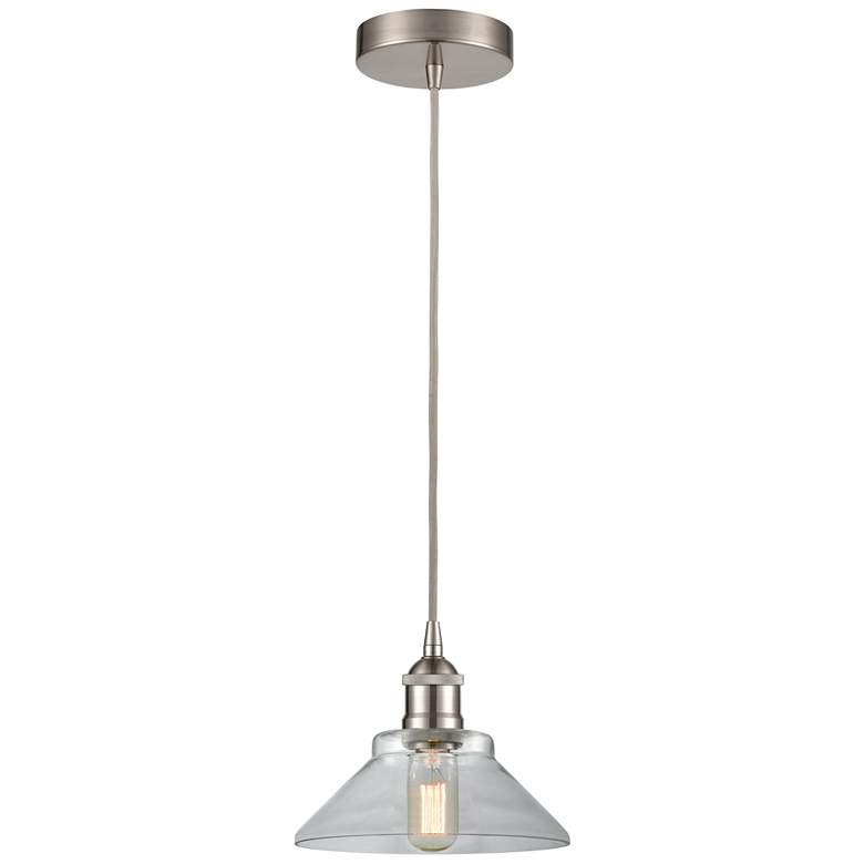 Image 1 Edison Orwell 8" Brushed Satin Nickel Cord Hung Mini Pendant w/ Clear