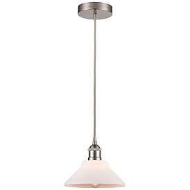 Image1 of Edison Orwell 8" Brushed Satin Nickel Cord Hung Mini Pendant w/ White