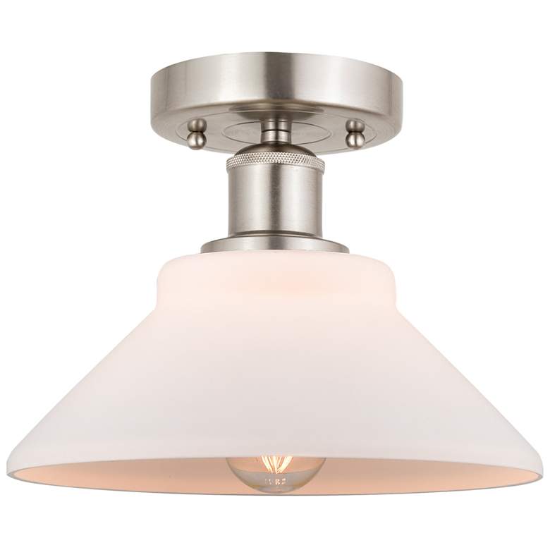 Image 1 Edison Orwell 8" Brushed Satin Nickel Semi Flush Mount w/ Matte White