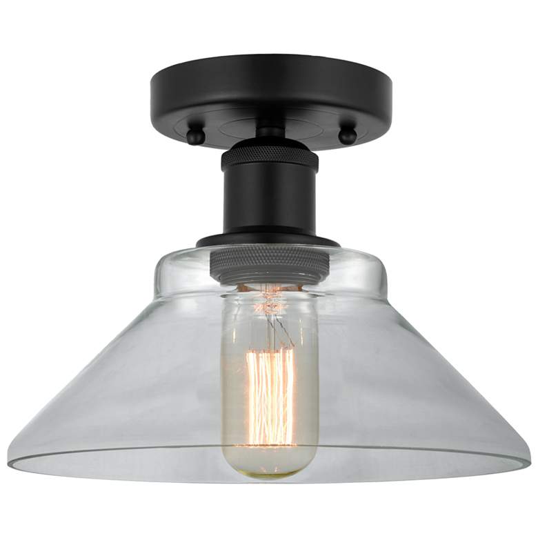 Image 1 Edison Orwell 8" Matte Black Semi Flush Mount w/ Clear Shade