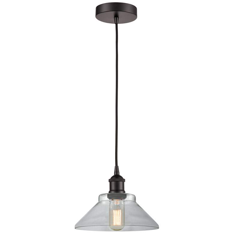 Image 1 Edison Orwell 8" Oil Rubbed Bronze Cord Hung Mini Pendant w/ Clear Sha