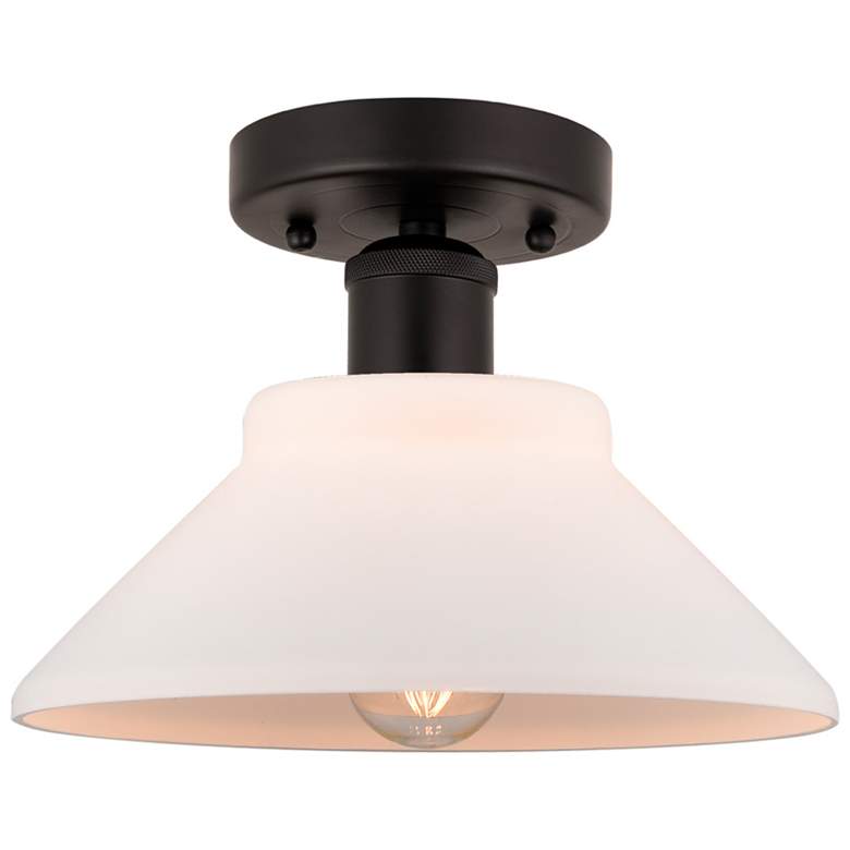 Image 1 Edison Orwell 8" Oil Rubbed Bronze Semi Flush Mount w/ Matte White Sha