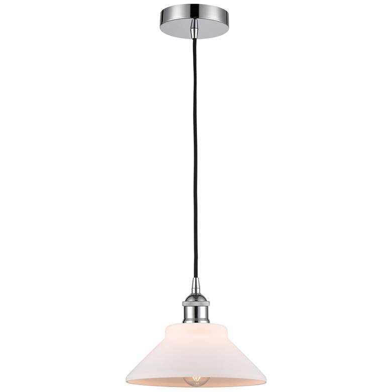 Image 1 Edison Orwell 8" Polished Chrome Cord Hung Mini Pendant w/ White Shade