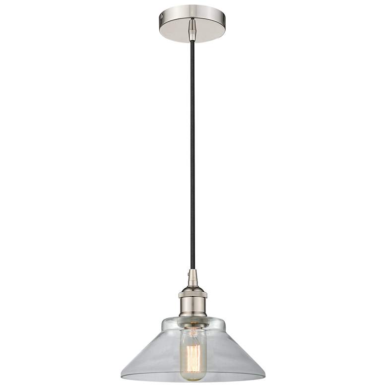Image 1 Edison Orwell 8" Polished Nickel Cord Hung Mini Pendant w/ Clear Shade