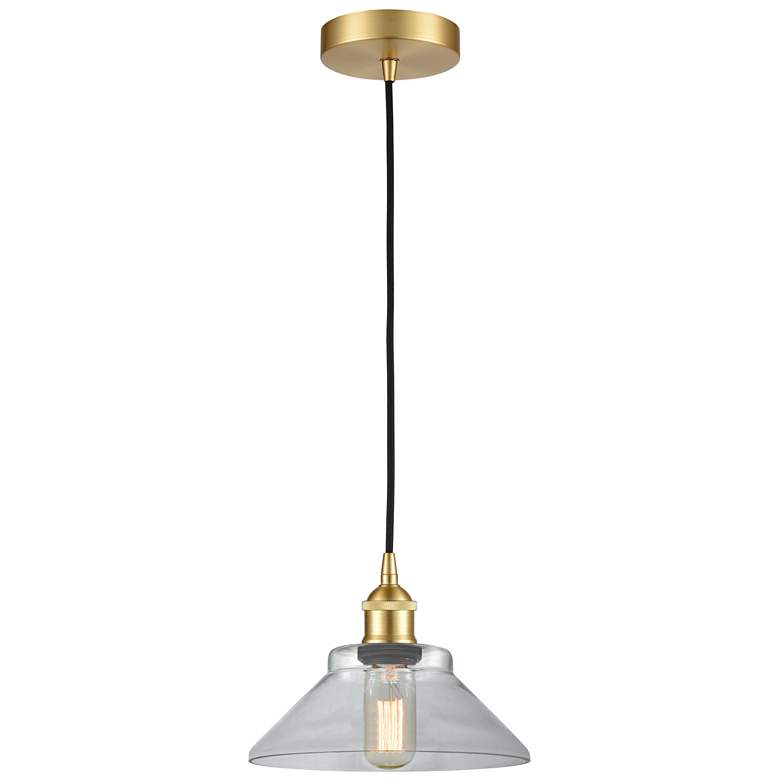Image 1 Edison Orwell 8" Satin Gold Cord Hung Mini Pendant w/ Clear Shade
