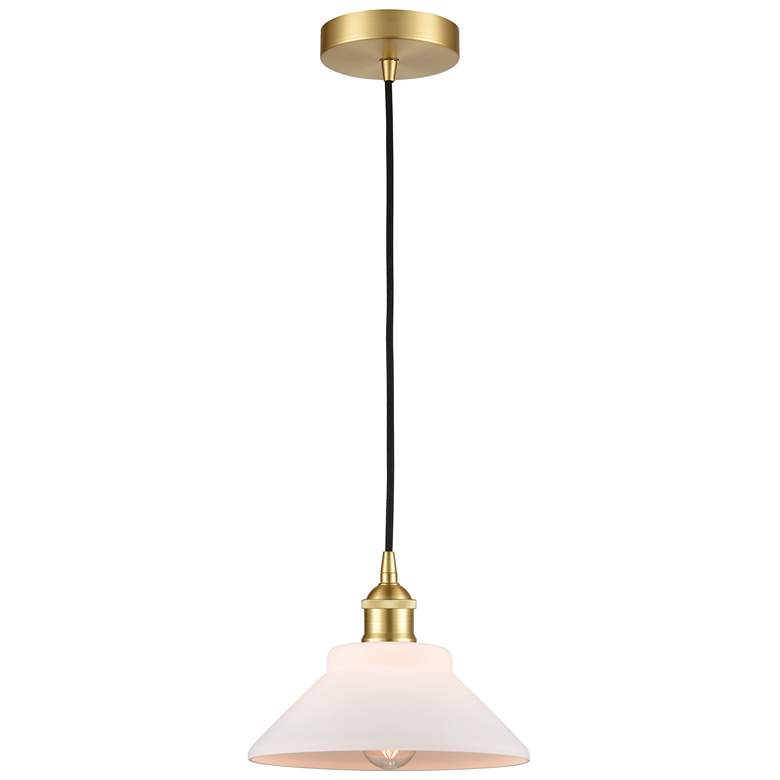 Image 1 Edison Orwell 8" Satin Gold Cord Hung Mini Pendant w/ Matte White Shad