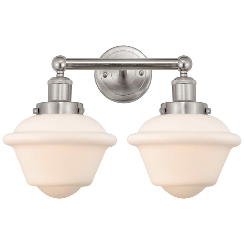 Image 1 Edison Oxford 16" 2-Light Brushed Satin Nickel Bath Light w/ White Sha