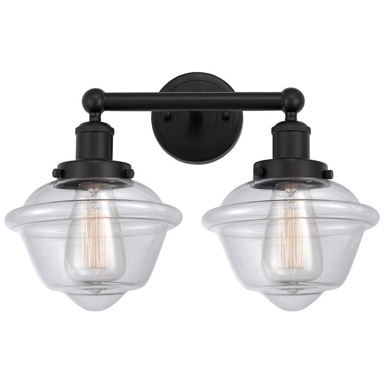 Image 1 Edison Oxford 16" 2-Light Matte Black Bath Light w/ Clear Shade