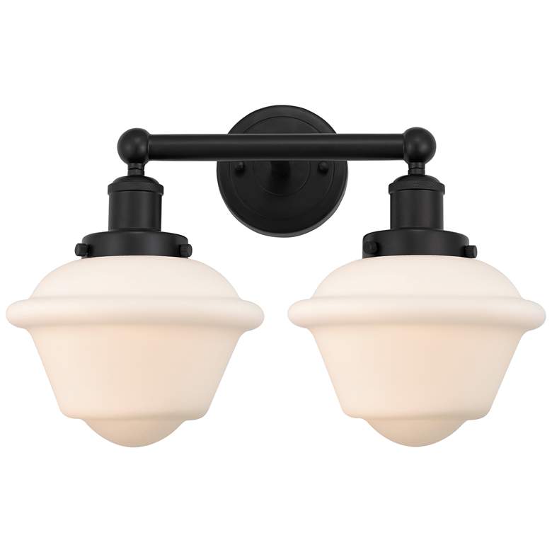 Image 1 Edison Oxford 16" 2-Light Matte Black Bath Light w/ Matte White Shade