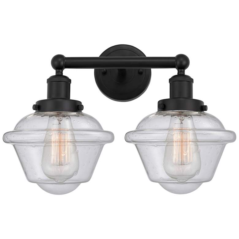 Image 1 Edison Oxford 16" 2-Light Matte Black Bath Light w/ Mercury Shade