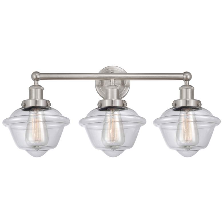 Image 1 Edison Oxford 25" 3-Light Brushed Satin Nickel Bath Light w/ Clear Sha