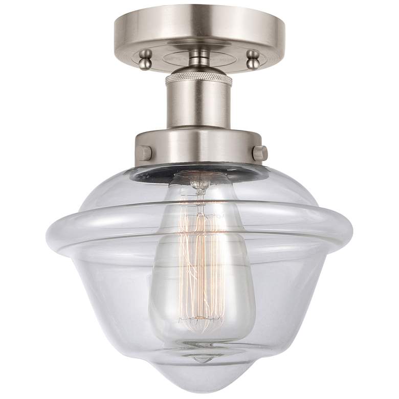 Image 1 Edison Oxford 7" Brushed Satin Nickel Semi Flush Mount w/ Clear Shade