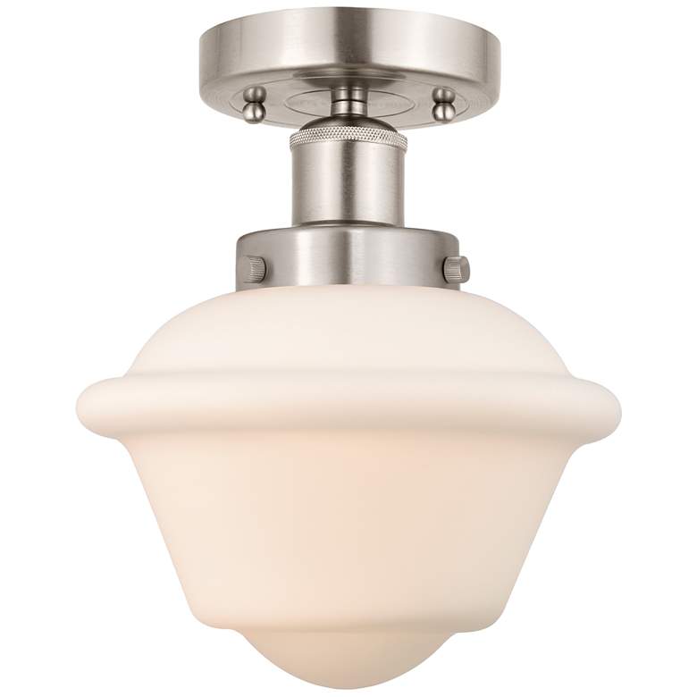 Image 1 Edison Oxford 7" Brushed Satin Nickel Semi Flush Mount w/ Matte White
