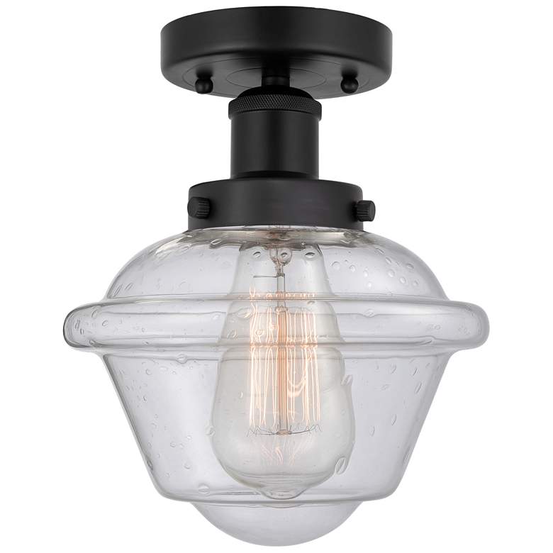 Image 1 Edison Oxford 7" Matte Black Semi Flush Mount w/ Mercury Shade