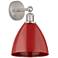 Edison Plymouth Dome 10.75" High Brushed Satin Nickel Sconce w/ Red Sh