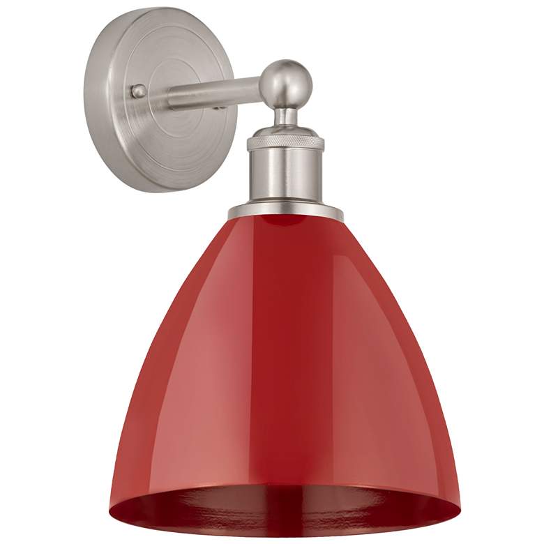 Image 1 Edison Plymouth Dome 10.75 inch High Brushed Satin Nickel Sconce w/ Red Sh