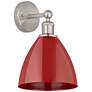 Edison Plymouth Dome 10.75" High Brushed Satin Nickel Sconce w/ Red Sh