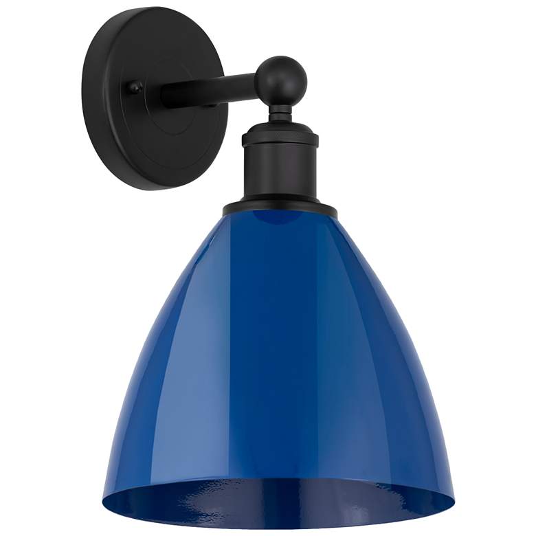 Image 1 Edison Plymouth Dome 10.75" High Matte Black Sconce w/ Blue Shade