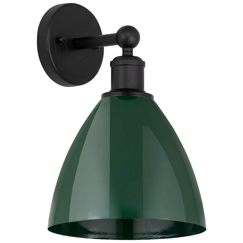 Image 1 Edison Plymouth Dome 10.75" High Matte Black Sconce w/ Green Shade