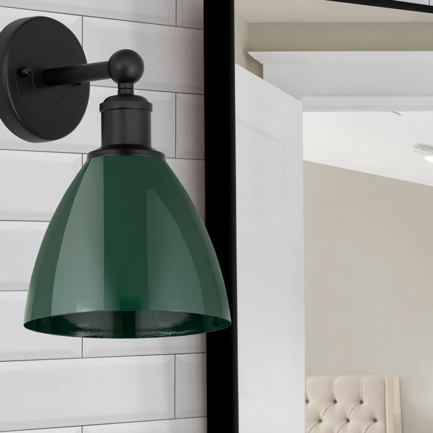 Image 3 Edison Plymouth Dome 10.75" High Matte Black Sconce w/ Green Shade more views