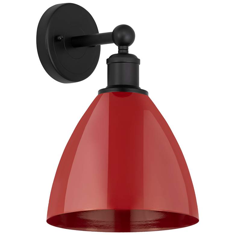 Image 1 Edison Plymouth Dome 10.75" High Matte Black Sconce w/ Red Shade