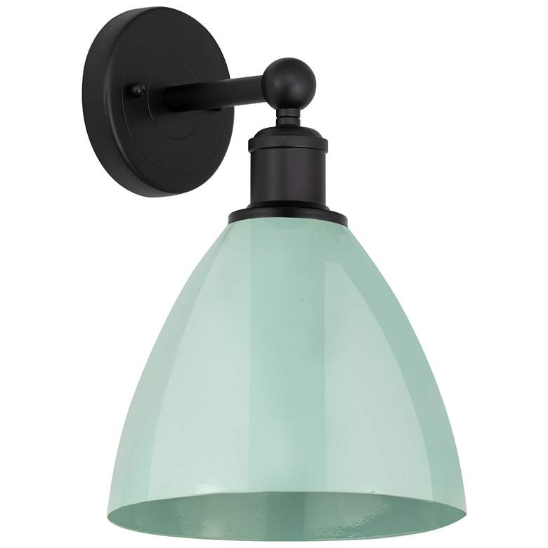 Image 1 Edison Plymouth Dome 10.75" High Matte Black Sconce w/ Seafoam Shade
