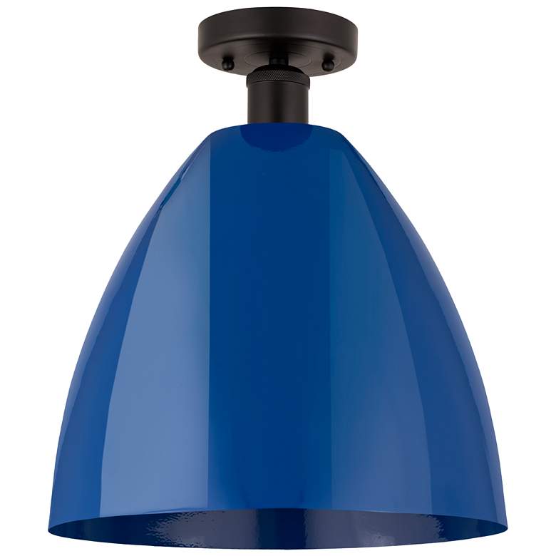 Image 1 Edison Plymouth Dome 12" Wide Bronze Semi Flush Mount w/ Blue Shade