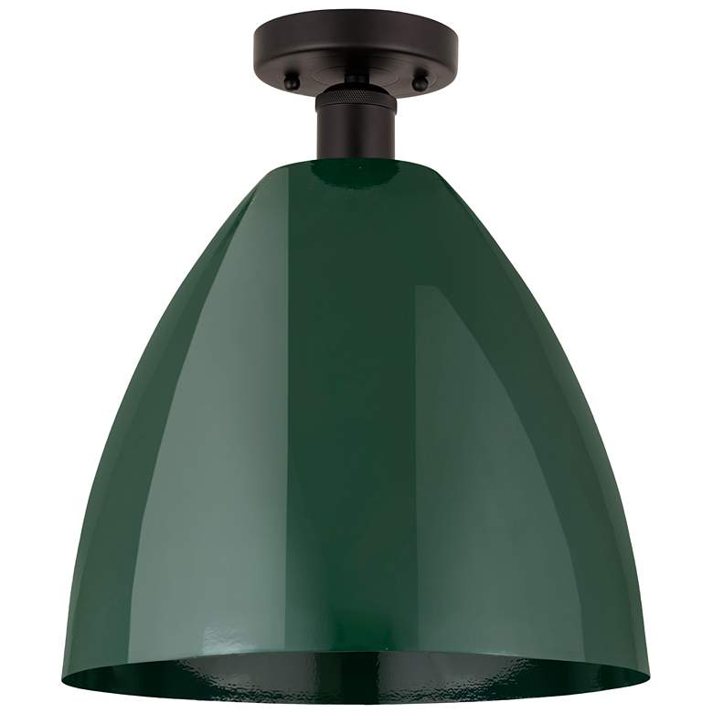 Image 1 Edison Plymouth Dome 12" Wide Bronze Semi Flush Mount w/ Green Shade