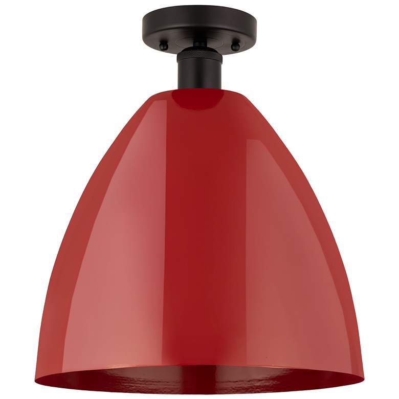 Image 1 Edison Plymouth Dome 12" Wide Bronze Semi Flush Mount w/ Red Shade