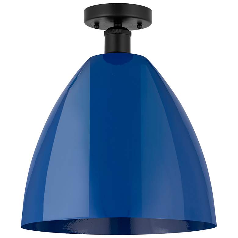 Image 1 Edison Plymouth Dome 12" Wide Matte Black Semi Flush Mount w/ Blue Sha