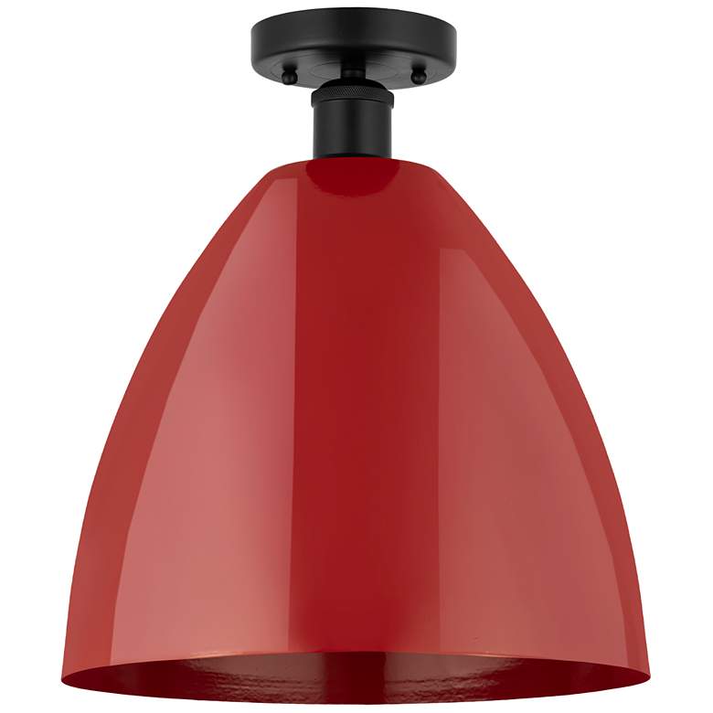 Image 1 Edison Plymouth Dome 12" Wide Matte Black Semi Flush Mount w/ Red Shad